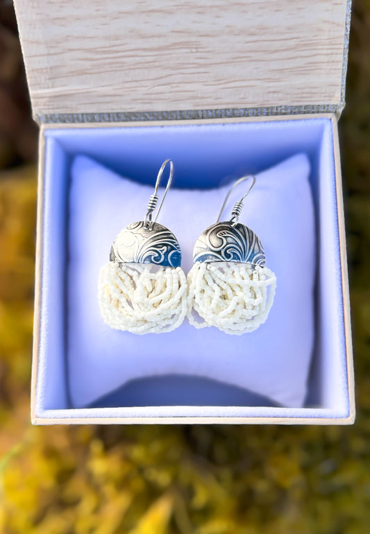 Glacial Lace Drops - White Beaded Earrings