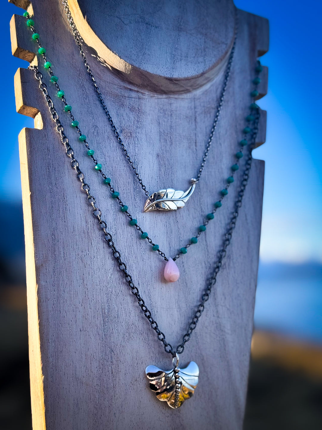 Leaf, Dew Drop Luminary, and Willow Wisp Necklace Trio