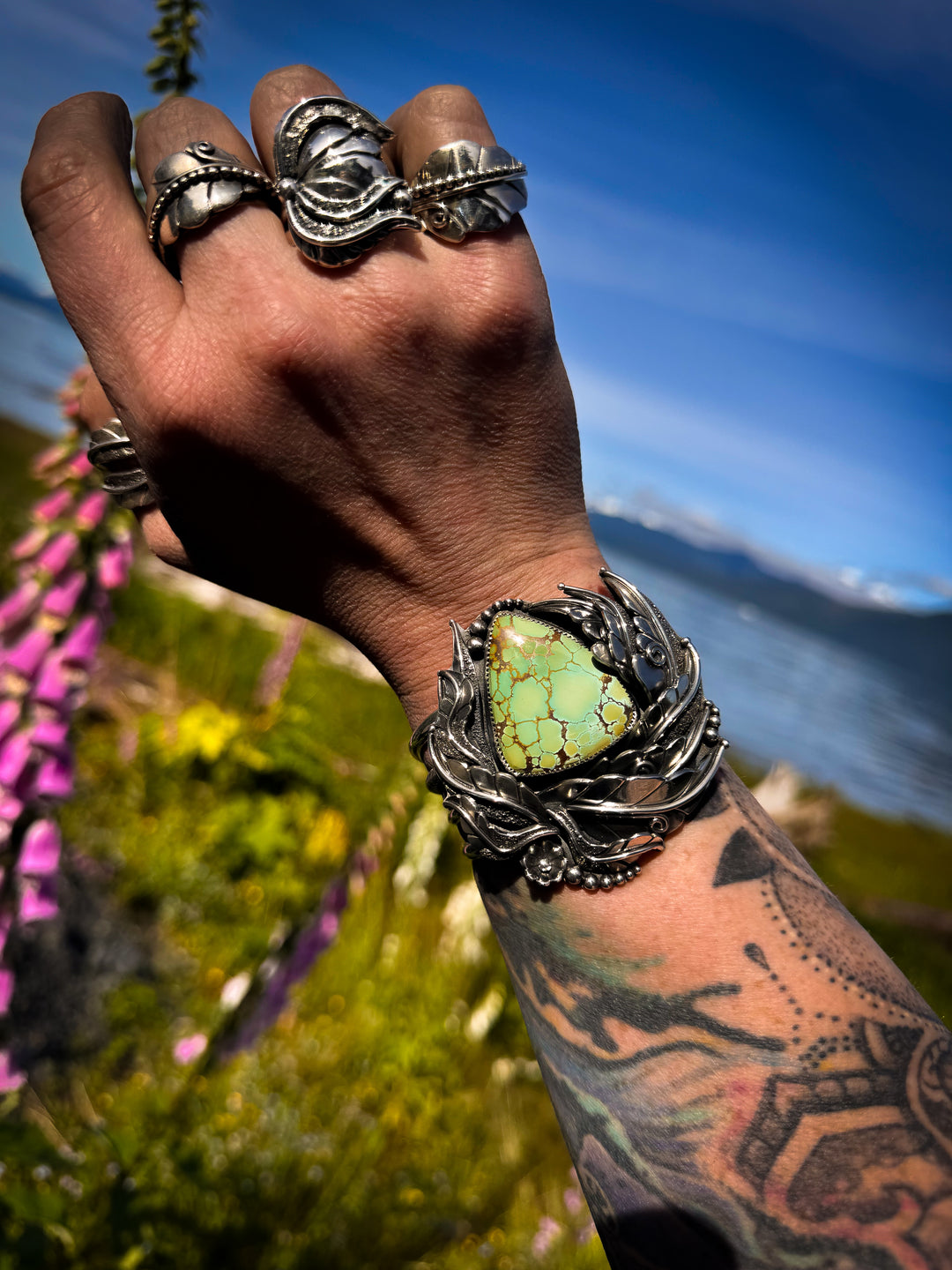 High Grade Iron Maiden Turquoise Botanical Cuff