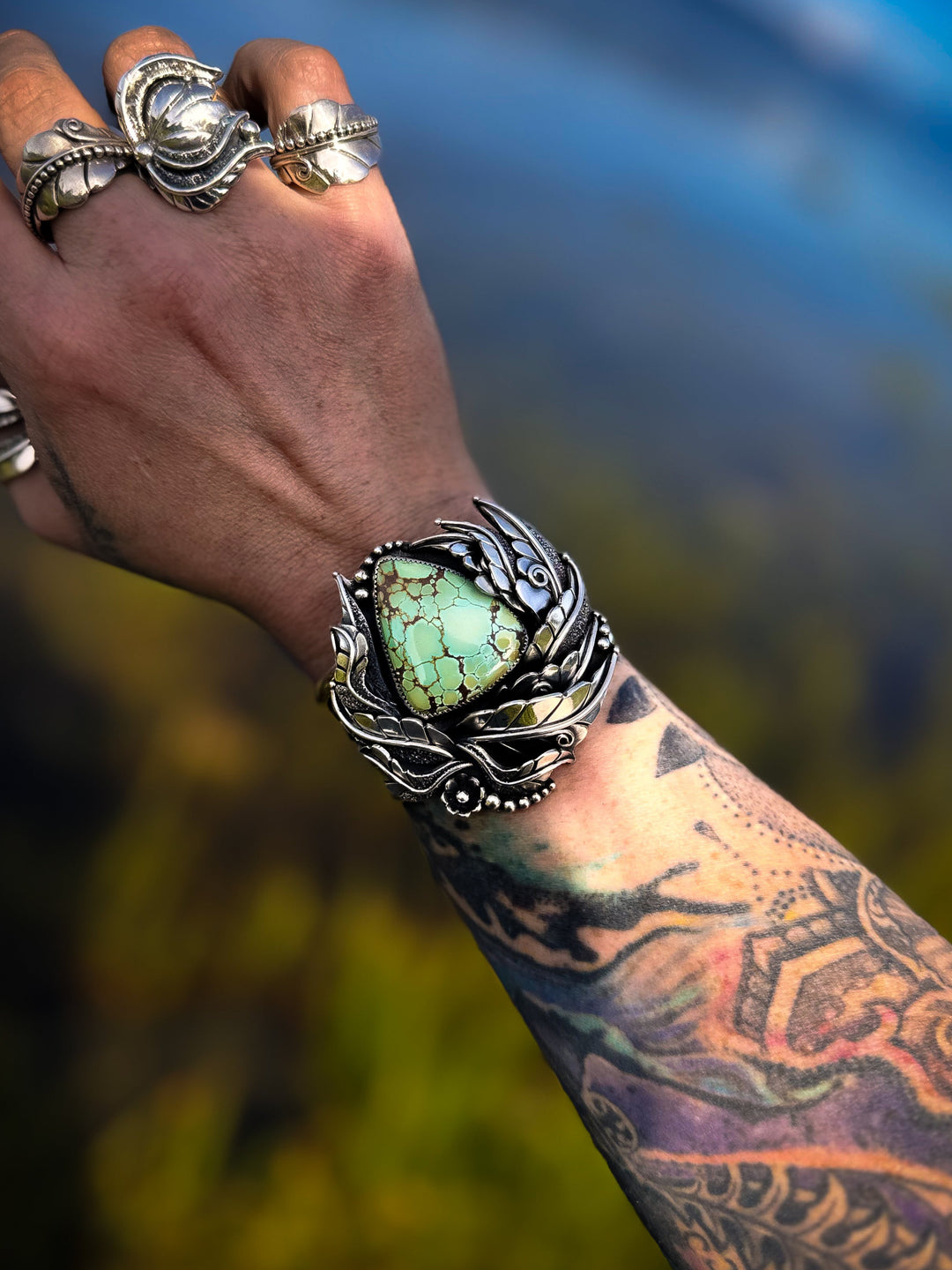 High Grade Iron Maiden Turquoise Botanical Cuff