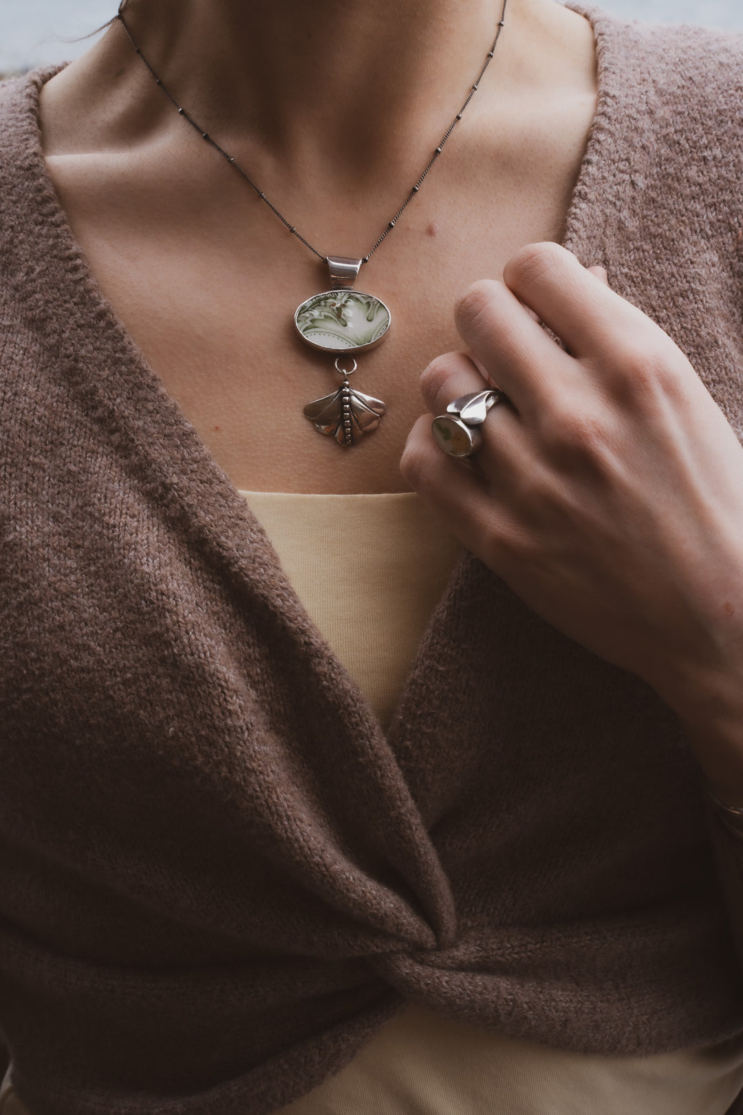 Vintage Ceramic Pendant - Flora