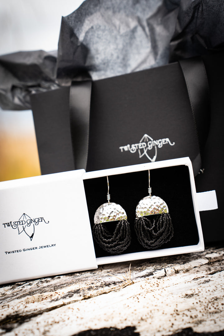 Midnight Tide - Black Beaded Earrings