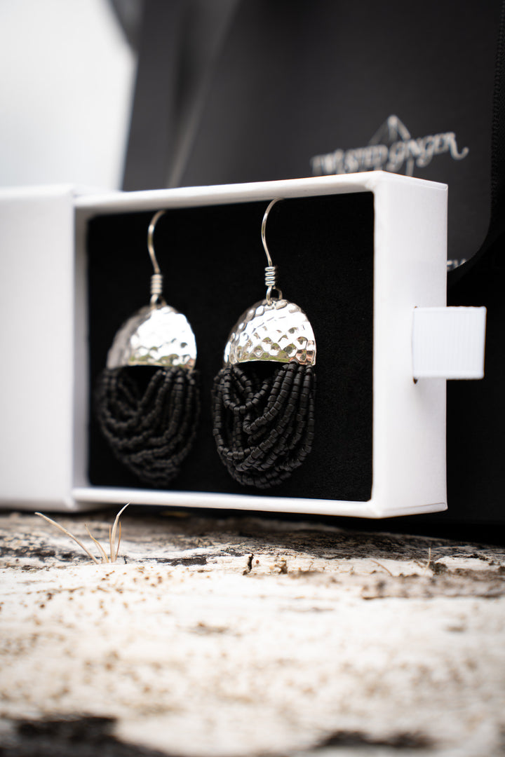 Midnight Tide - Black Beaded Earrings