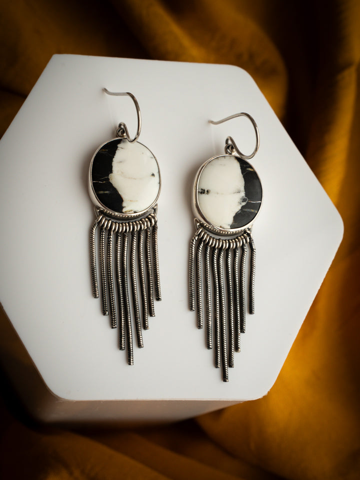 White Buffalo Sterling Silver Fringe Earrings