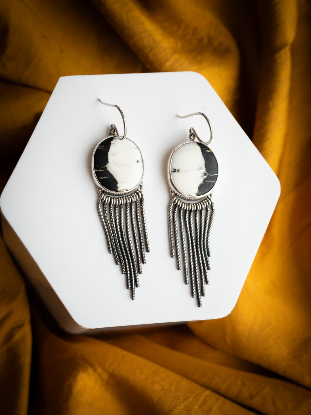 White Buffalo Sterling Silver Fringe Earrings