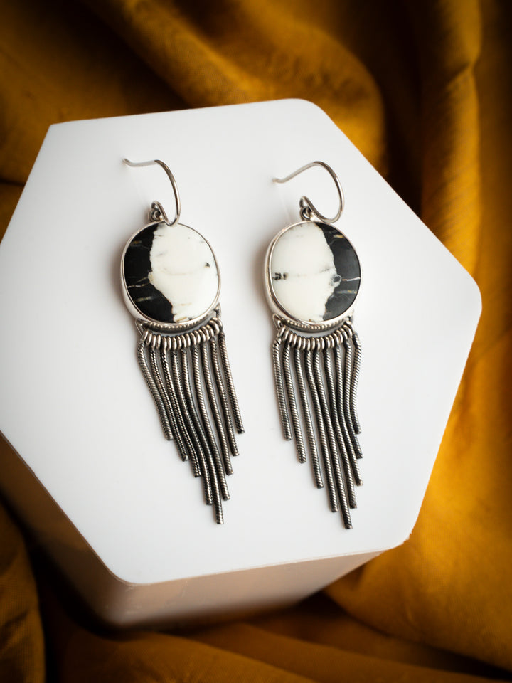 White Buffalo Sterling Silver Fringe Earrings