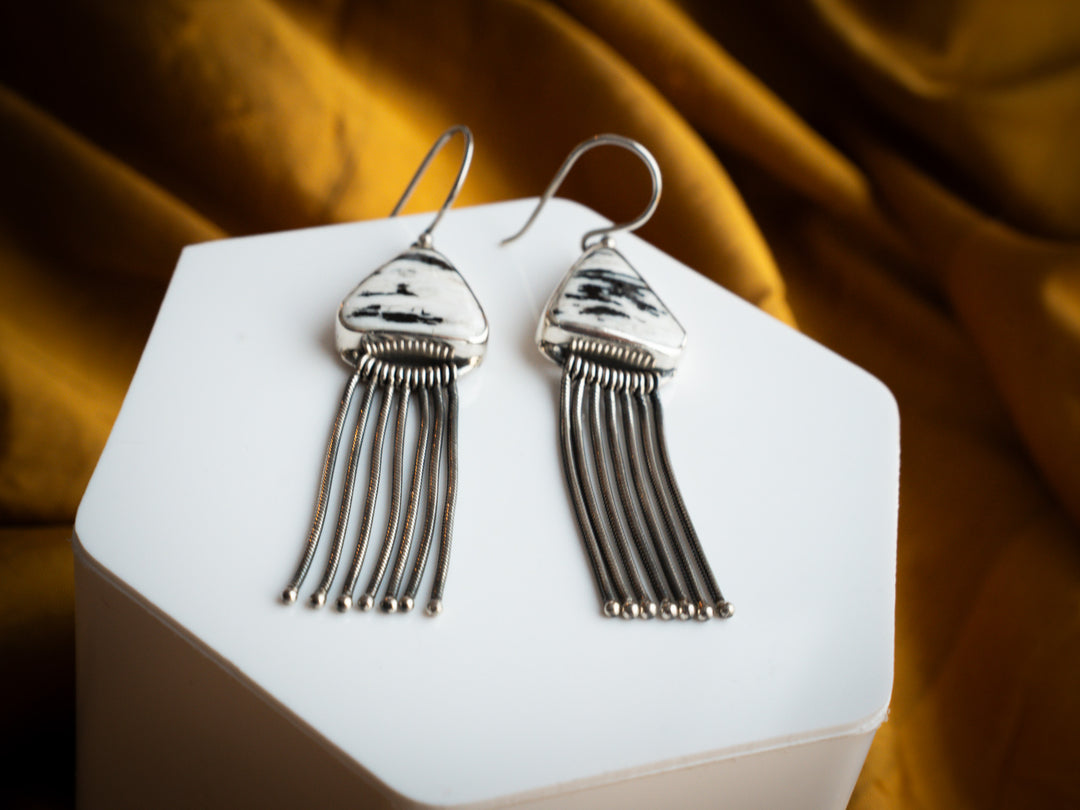 White Buffalo Sterling Silver Fringe Earrings