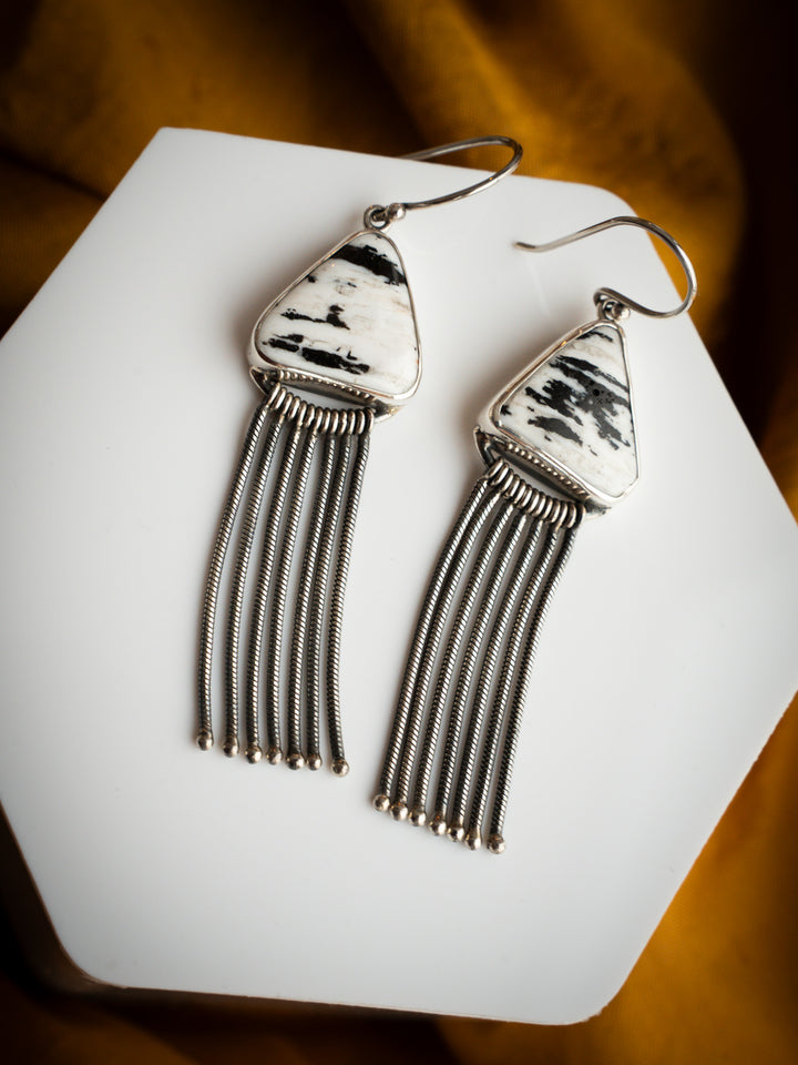 White Buffalo Sterling Silver Fringe Earrings