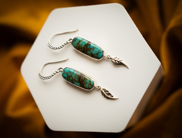 Hubei Turquoise Sterling Silver Leaf Earrings