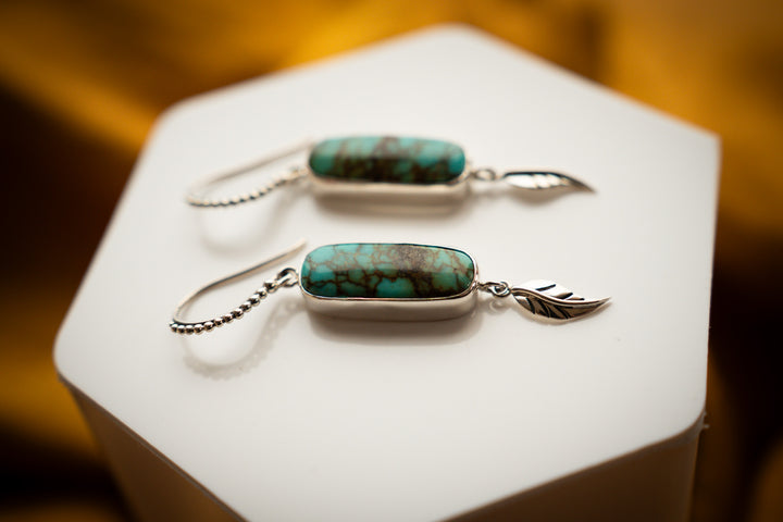 Hubei Turquoise Sterling Silver Leaf Earrings