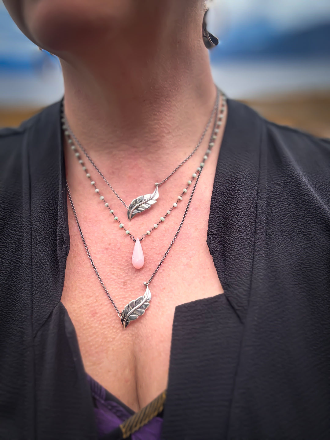 Two Berry Leaf necklaces and one Dew Drop Luminary