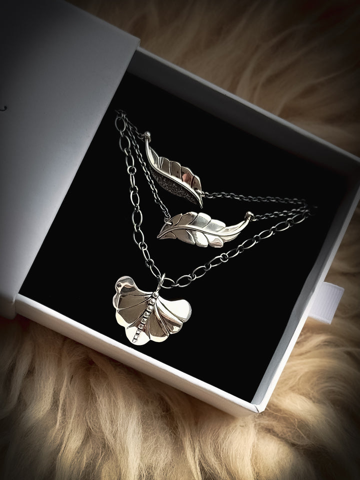 Two Berry Leaf and Willow Wisp Necklace Set