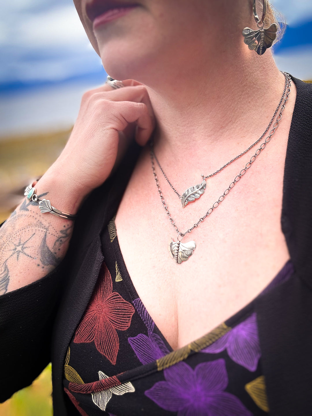 Berry Leaf and Willow Wisp necklace duo