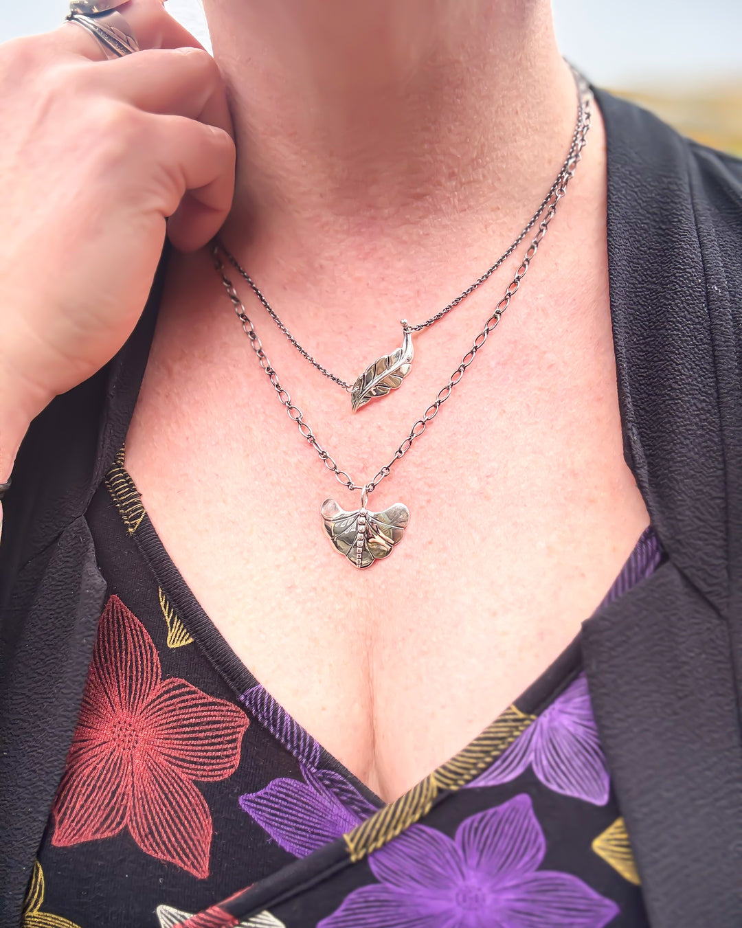 Berry Leaf and Willow Wisp necklace duo