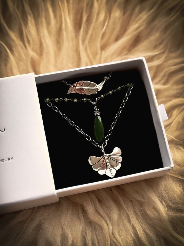 Leaf, Dew Drop Luminary, and Willow Wisp Necklace Trio