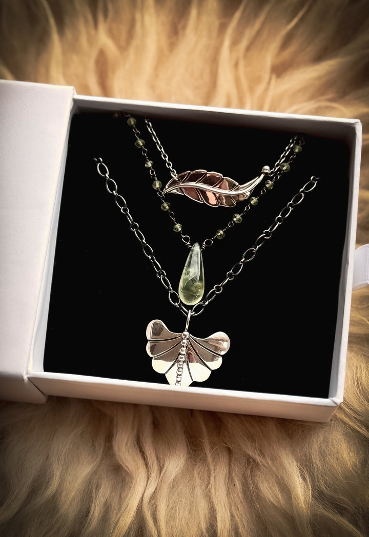 Leaf, Dew Drop Luminary, and Willow Wisp Necklace Trio
