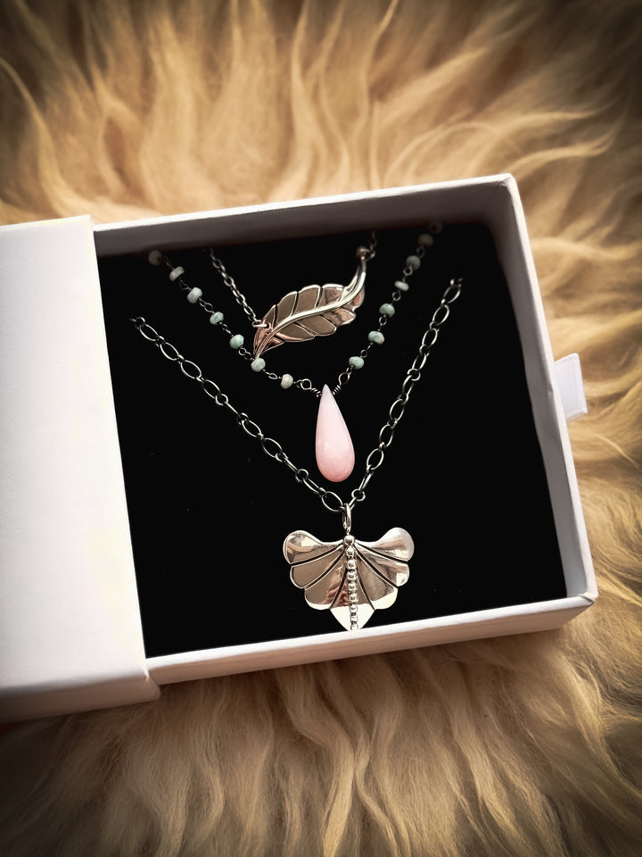 Leaf, Dew Drop Luminary, and Willow Wisp Necklace Trio