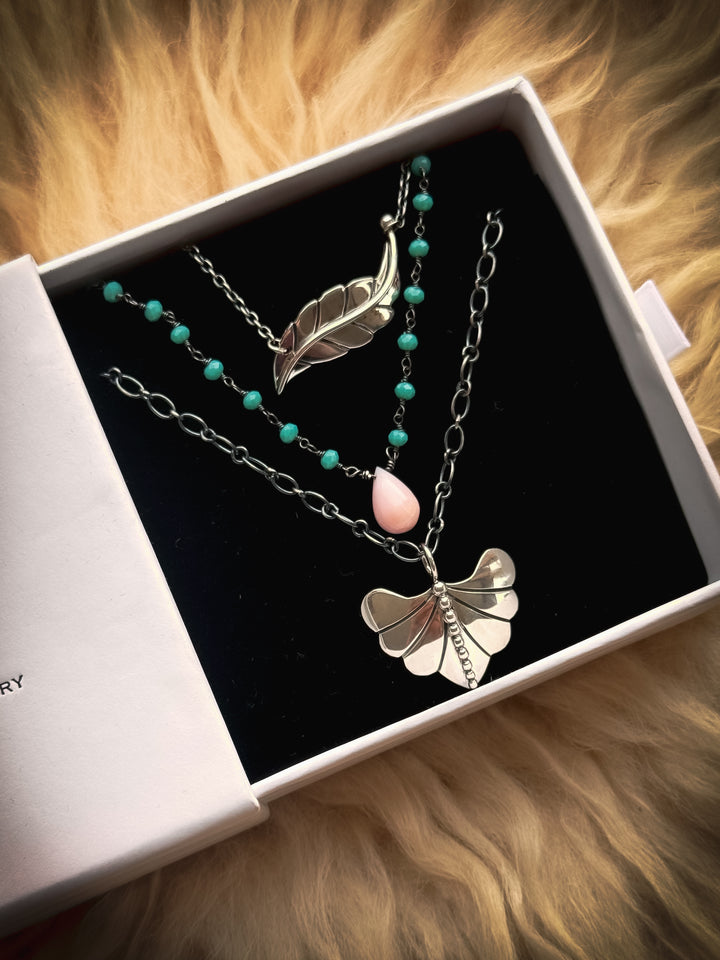 Leaf, Dew Drop Luminary, and Willow Wisp Necklace Trio