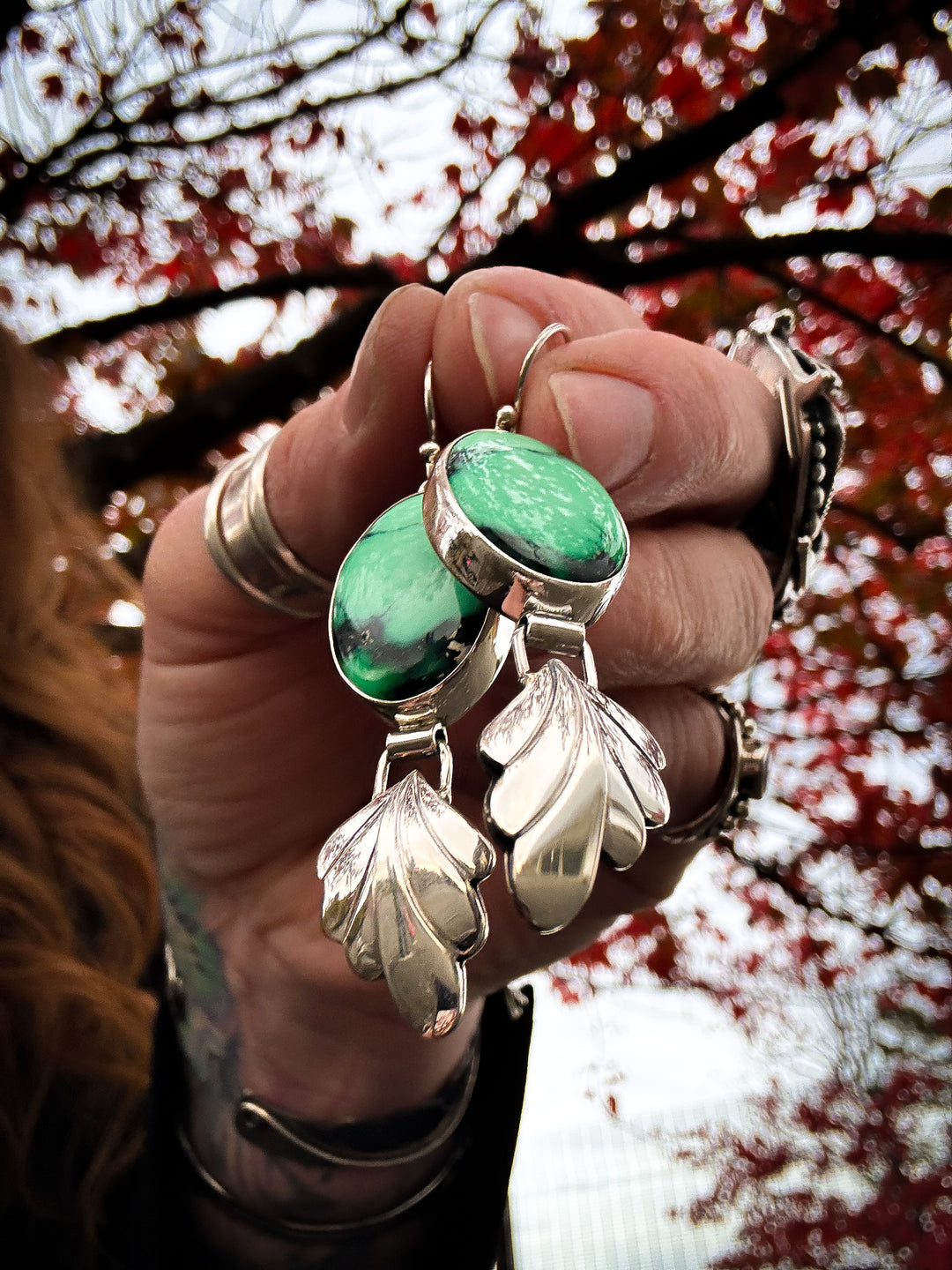 Emerald Rose Variscite Earrings