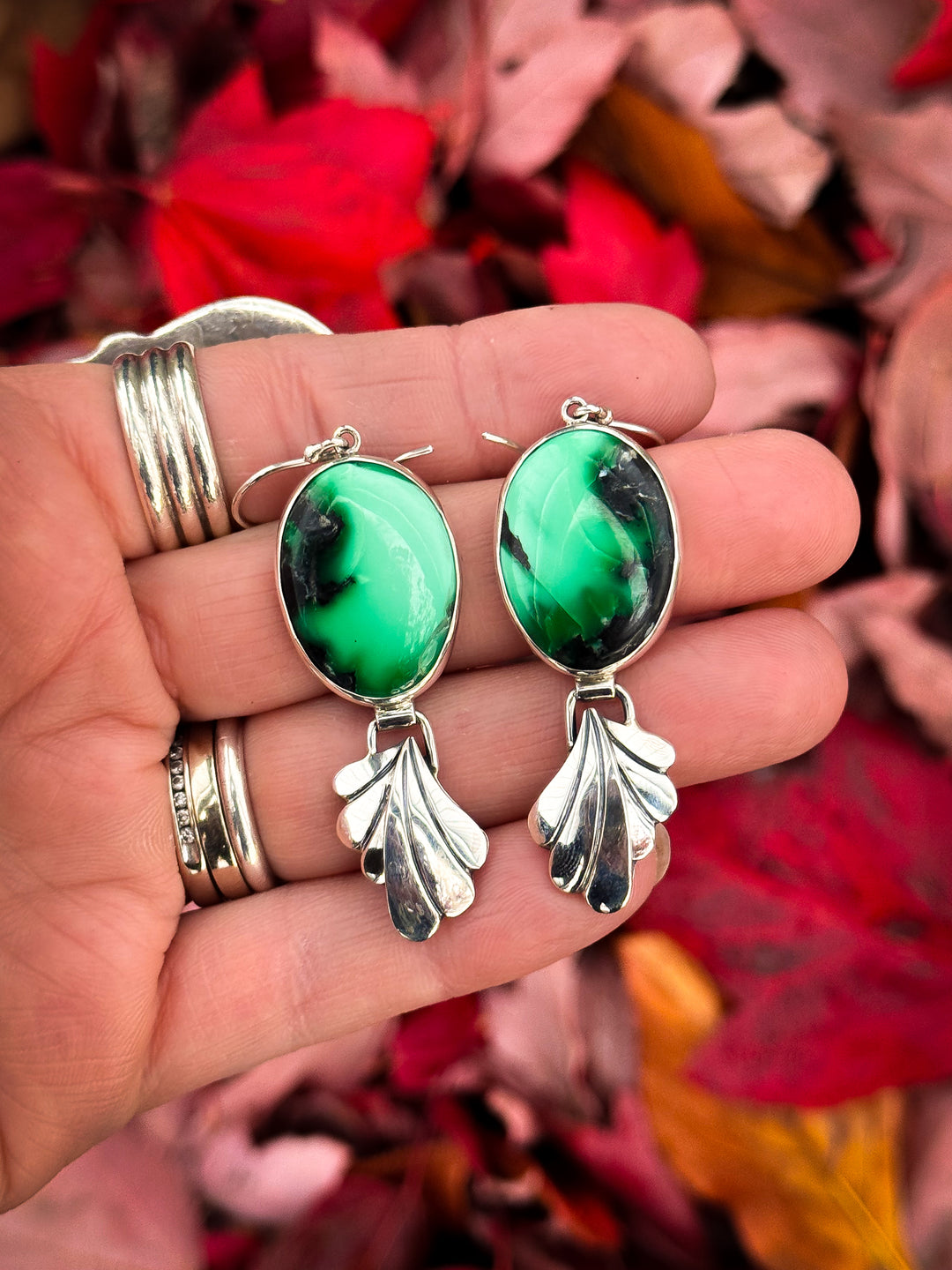 Emerald Rose Variscite Earrings