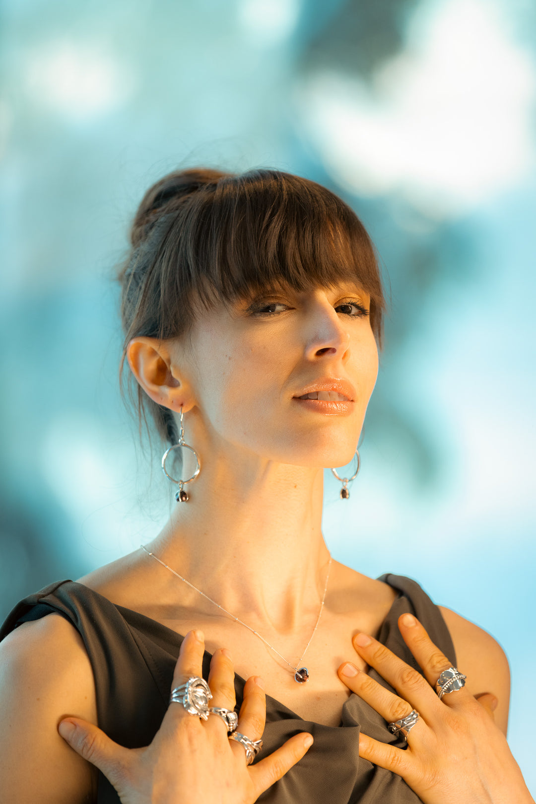 Alaskan Raw Garnet Sterling Silver Hoop Earrings