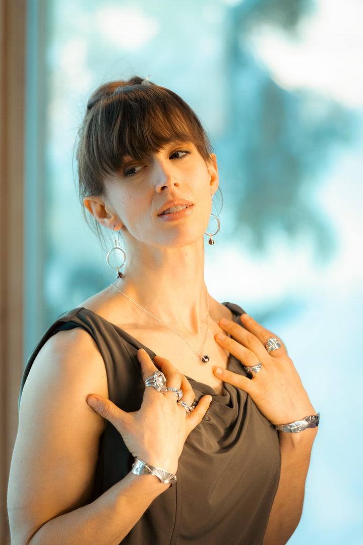 Alaskan Raw Garnet Sterling Silver Hoop Earrings