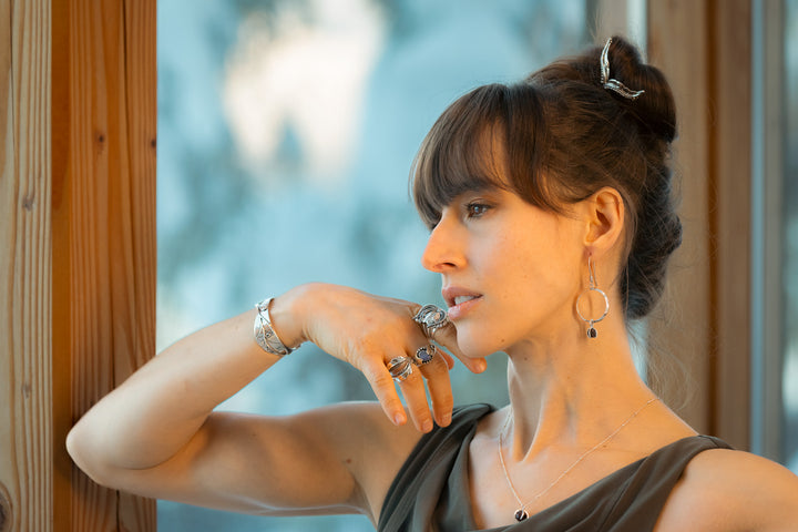 Alaskan Raw Garnet Sterling Silver Hoop Earrings