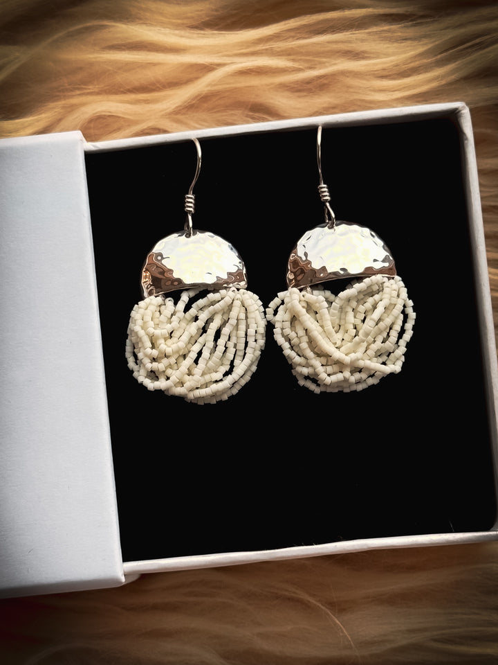Glacial Lace Drops - White Beaded Earrings