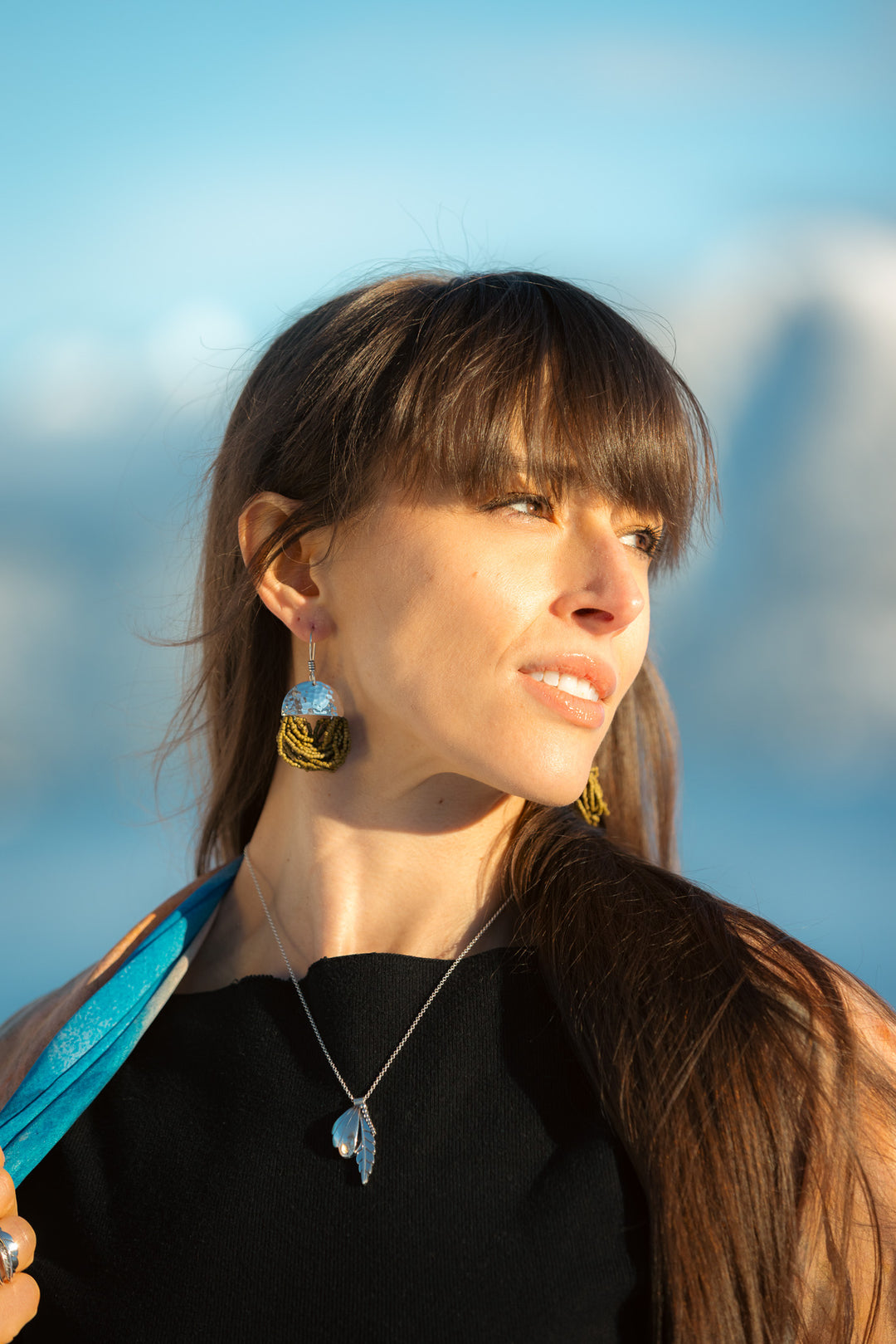 Rainforest Fern Tassel - Olive Beaded Earrings