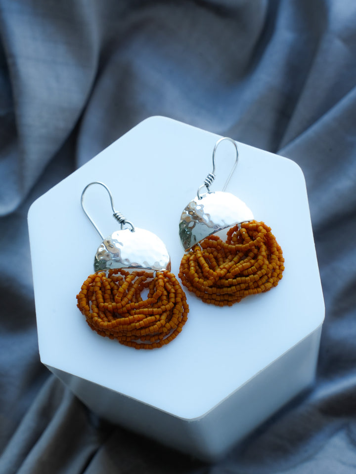 Autumn Lore Swings - Mustard Beaded Earrings