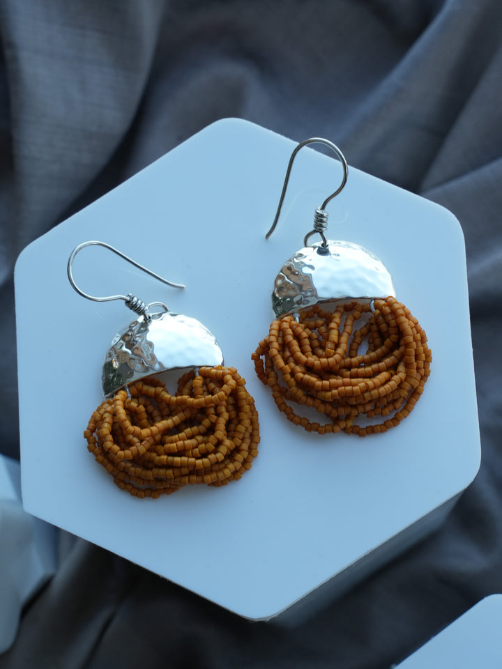 Autumn Lore Swings - Mustard Beaded Earrings