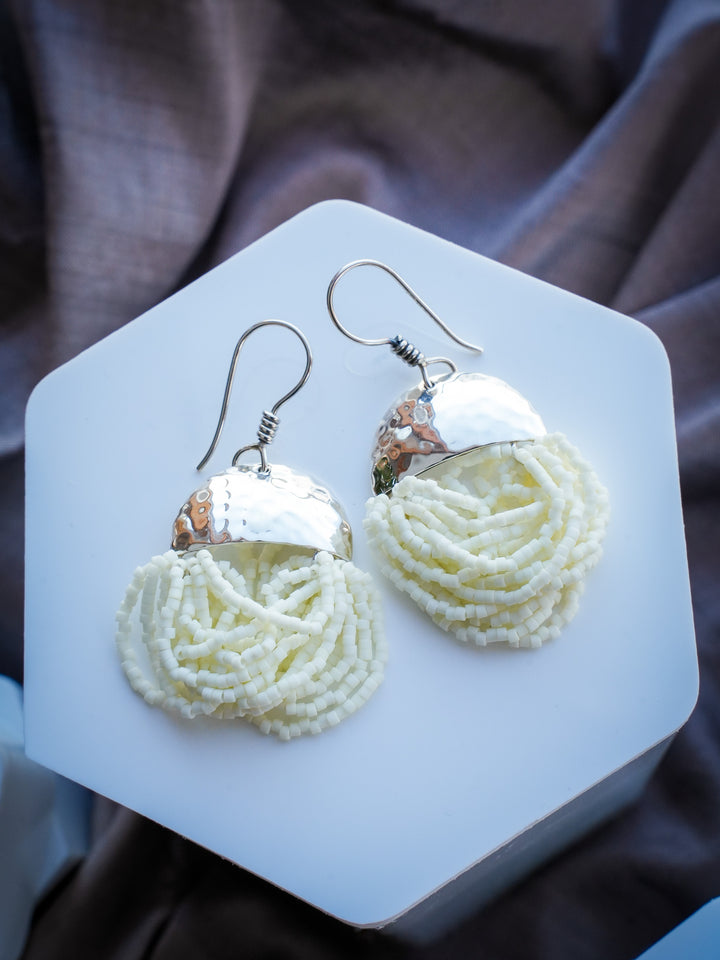 Glacial Lace Drops - White Beaded Earrings