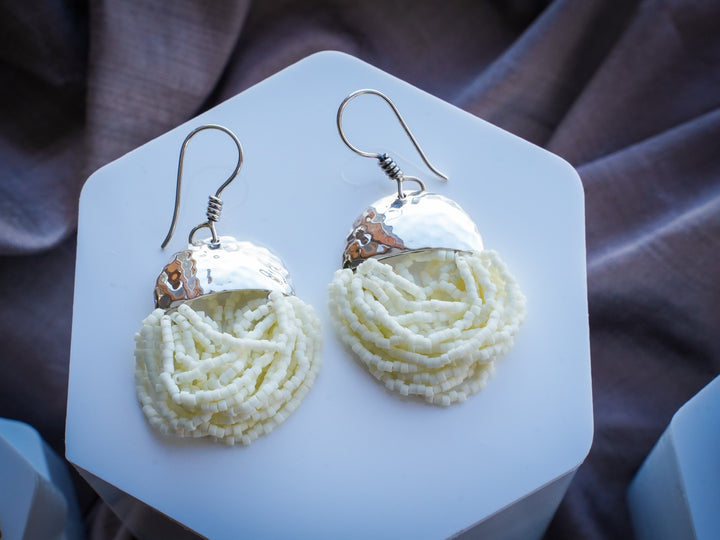 Glacial Lace Drops - White Beaded Earrings