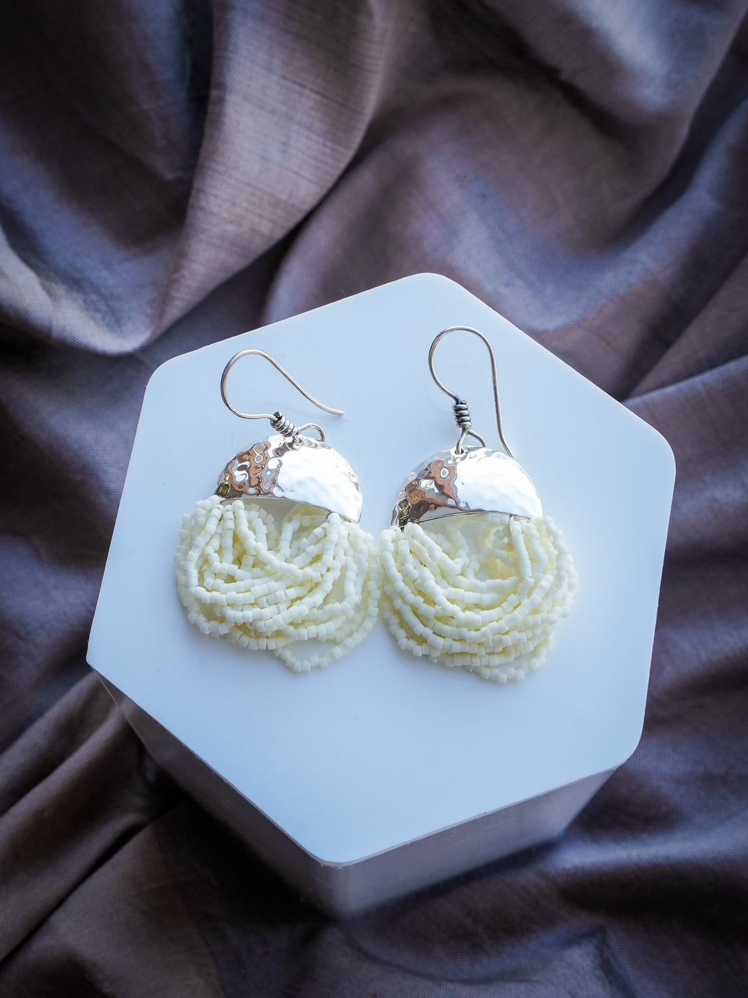 Glacial Lace Drops - White Beaded Earrings