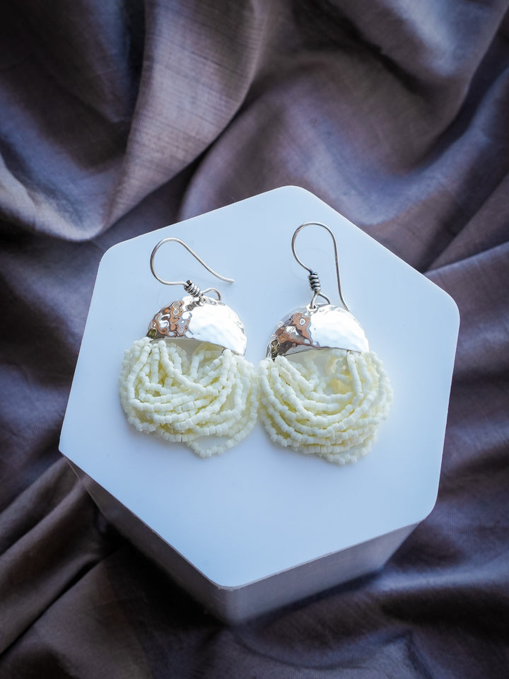 Glacial Lace Drops - White Beaded Earrings