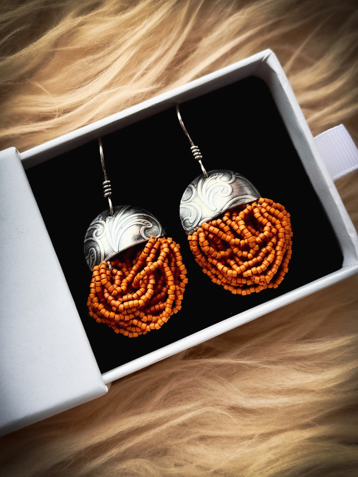 Autumn Lore Swings - Mustard Beaded Earrings