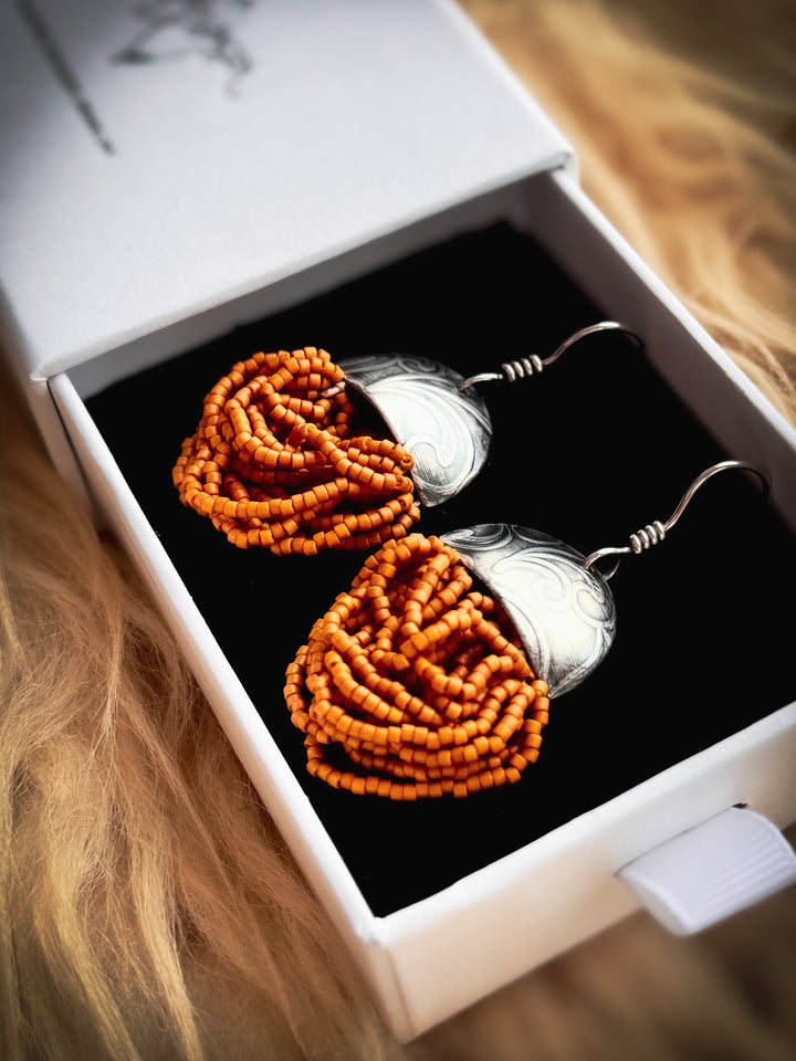 Autumn Lore Swings - Mustard Beaded Earrings