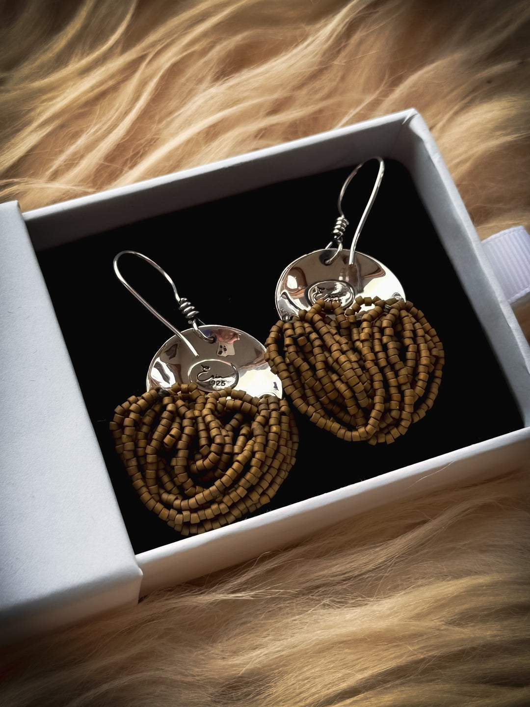 Rainforest Fern Tassel - Olive Beaded Earrings