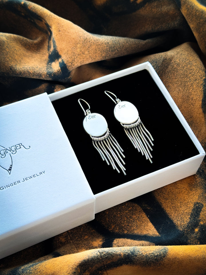 White Buffalo Sterling Silver Fringe Earrings