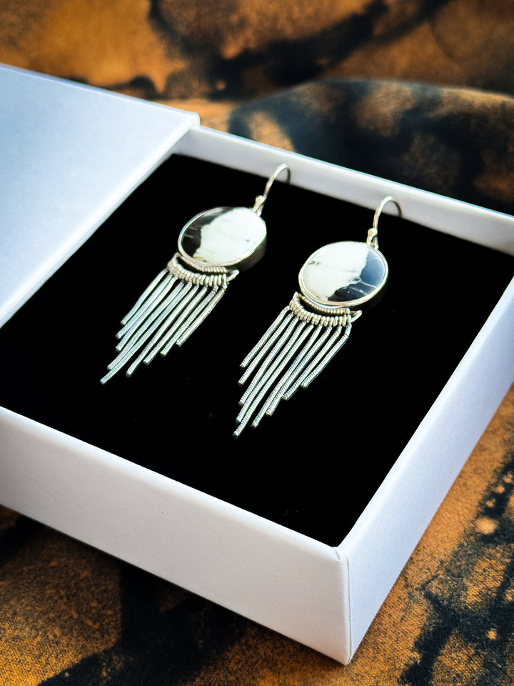 White Buffalo Sterling Silver Fringe Earrings