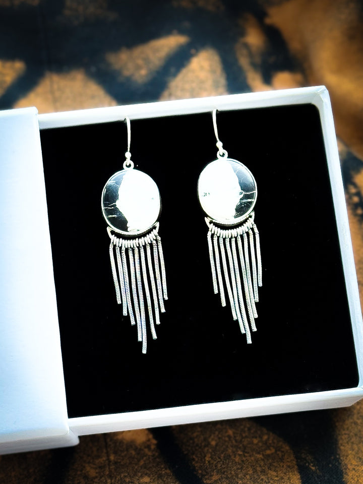 White Buffalo Sterling Silver Fringe Earrings
