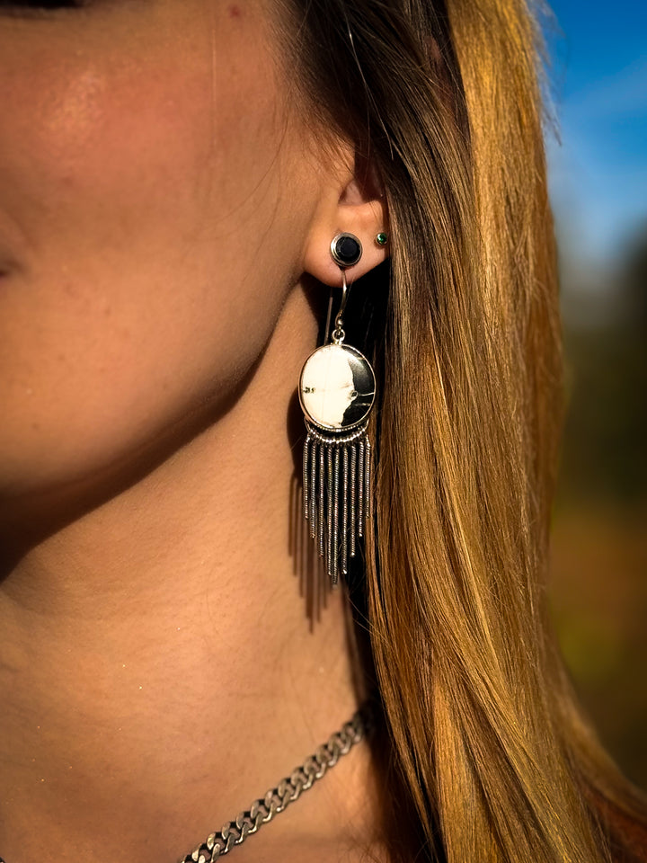 White Buffalo Sterling Silver Fringe Earrings