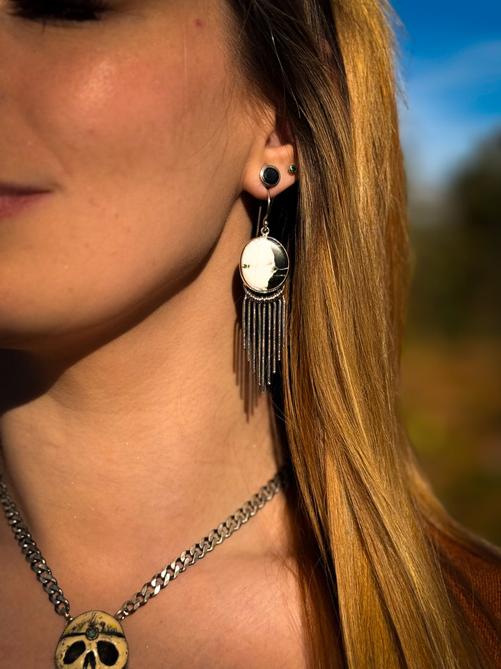 White Buffalo Sterling Silver Fringe Earrings
