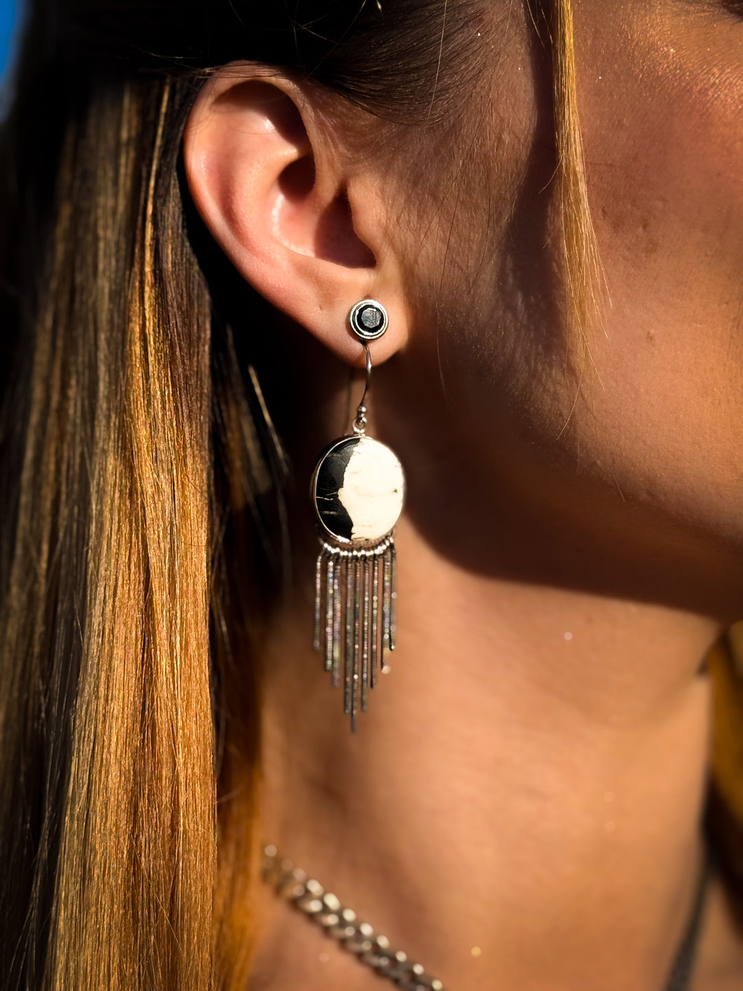 White Buffalo Sterling Silver Fringe Earrings
