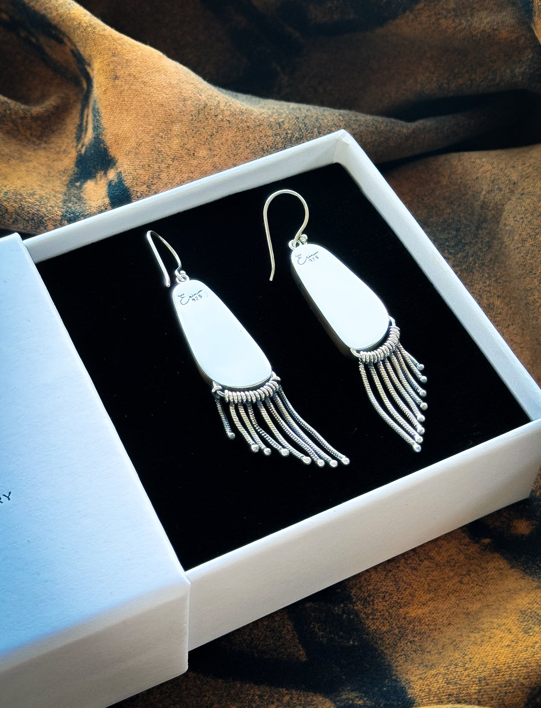 White Buffalo Sterling Silver Fringe Earrings