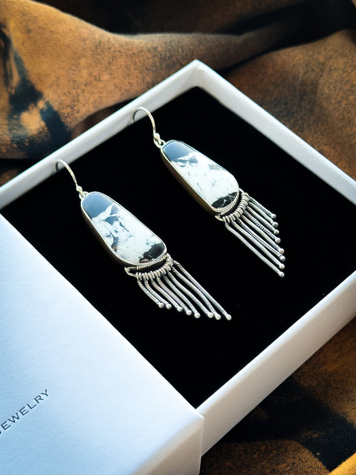 White Buffalo Sterling Silver Fringe Earrings