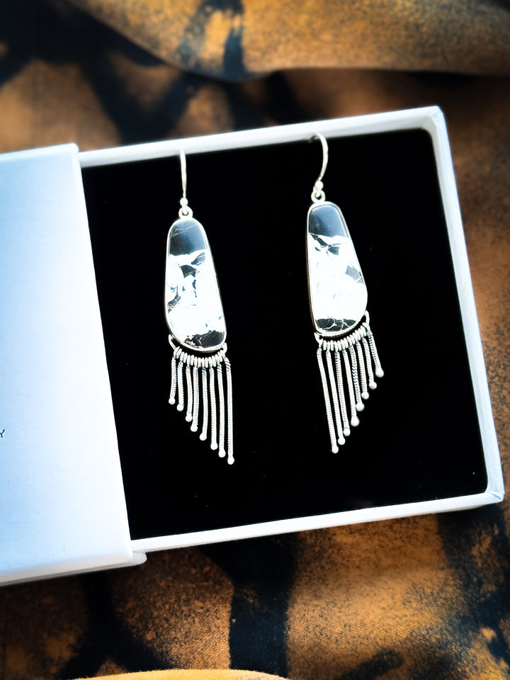 White Buffalo Sterling Silver Fringe Earrings