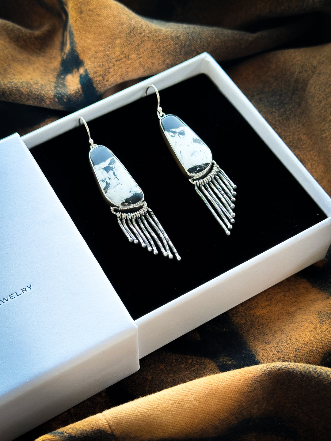 White Buffalo Sterling Silver Fringe Earrings