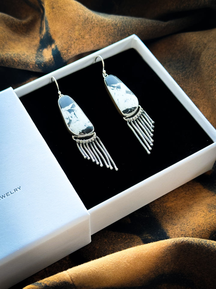 White Buffalo Sterling Silver Fringe Earrings