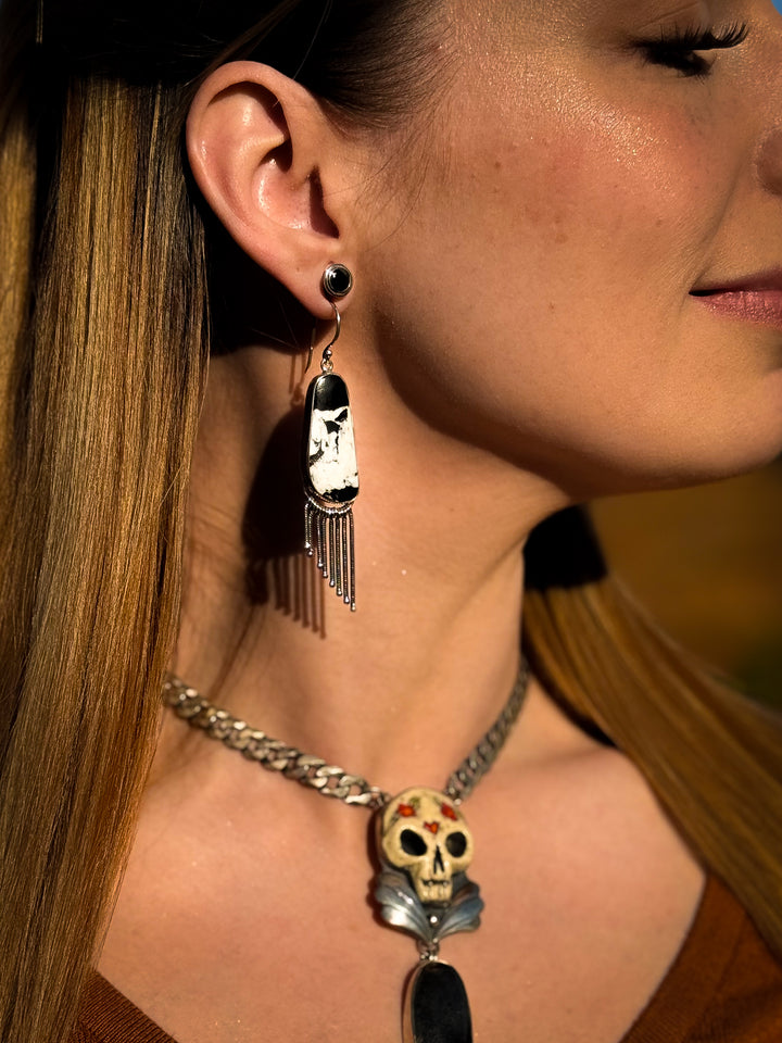 White Buffalo Sterling Silver Fringe Earrings